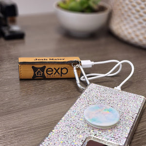 Your Logo On A Leather Wrapped 2200 mAh Power Bank -Laser Engraved - Multiple Colors Available