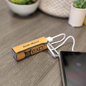 Your Logo On A Leather Wrapped 2200 mAh Power Bank -Laser Engraved - Multiple Colors Available