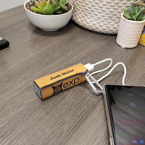 Your Logo On A Leather Wrapped 2200 mAh Power Bank -Laser Engraved - Multiple Colors Available