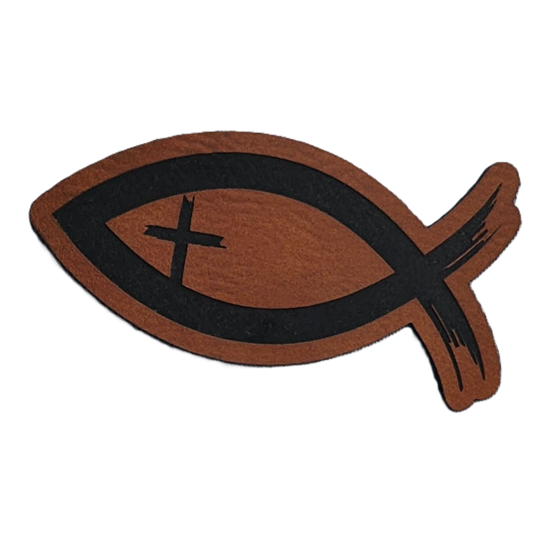 Ichthus Fish Engraved Leatherette Hat Patch - MR01