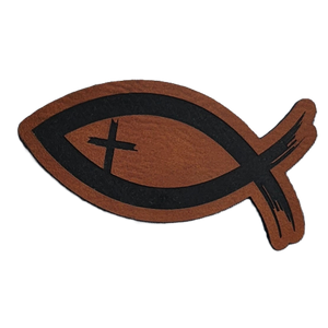 Ichthus Fish Engraved Leatherette Hat Patch - MR01