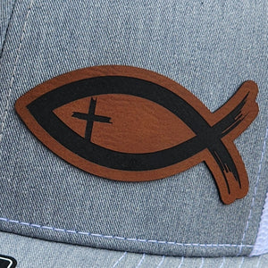 Ichthus Fish Engraved Leatherette Hat Patch - MR01