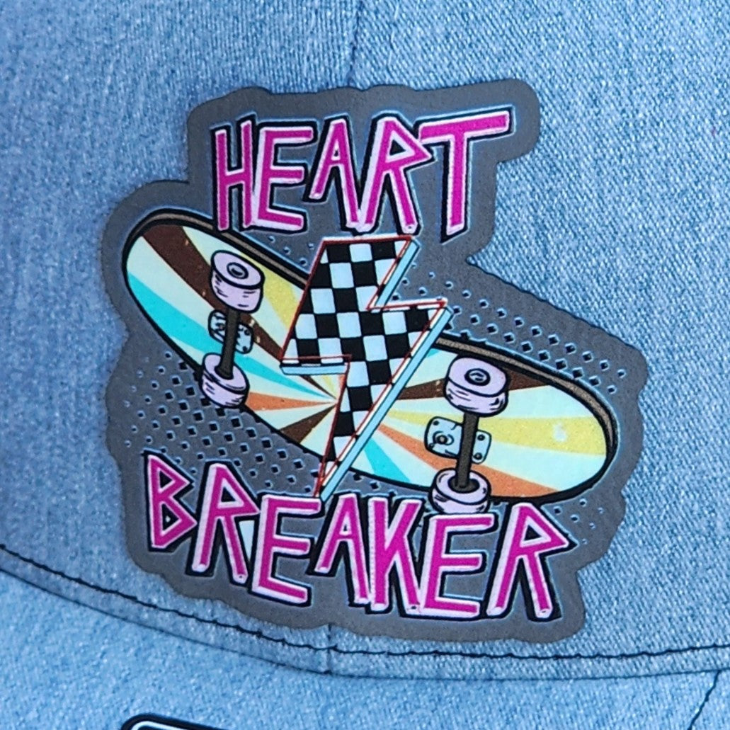 Heart Breaker Skateboard UV Printed Leatherette Hat Patch - MR01
