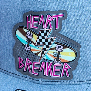 Heart Breaker Skateboard UV Printed Leatherette Hat Patch - MR01