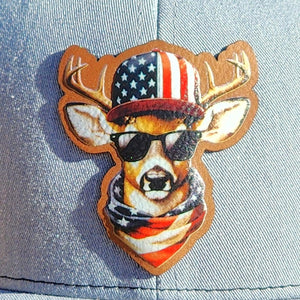 Deer Flag Patriotic UV Printed Leatherette Hat Patch - MR01