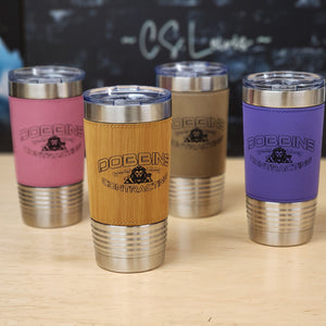 20 Ounce Stainless Steel Leather Wrapped Tumbler - Customized Business Promotional Drinkware