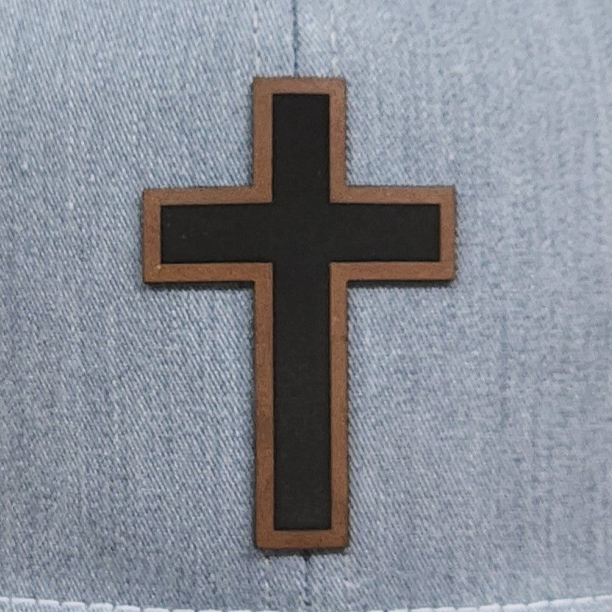 Cross Outline Engraved Leatherette Hat Patch - MR01
