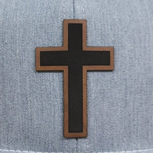 Cross Outline Engraved Leatherette Hat Patch - MR01