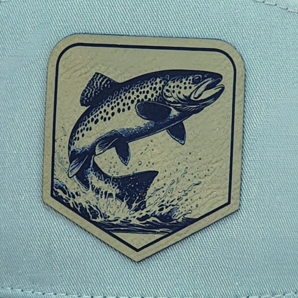 Jumping Trout Fishing Engraved Leatherette Hat Patch - MR01