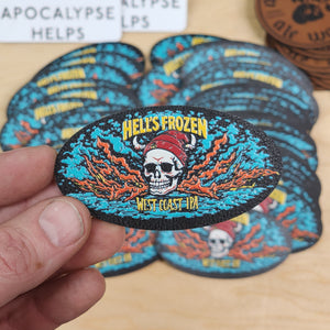 UV Printed Color on Black Leatherette Apocalypse ale works Hells Frozen West Coast IPA
