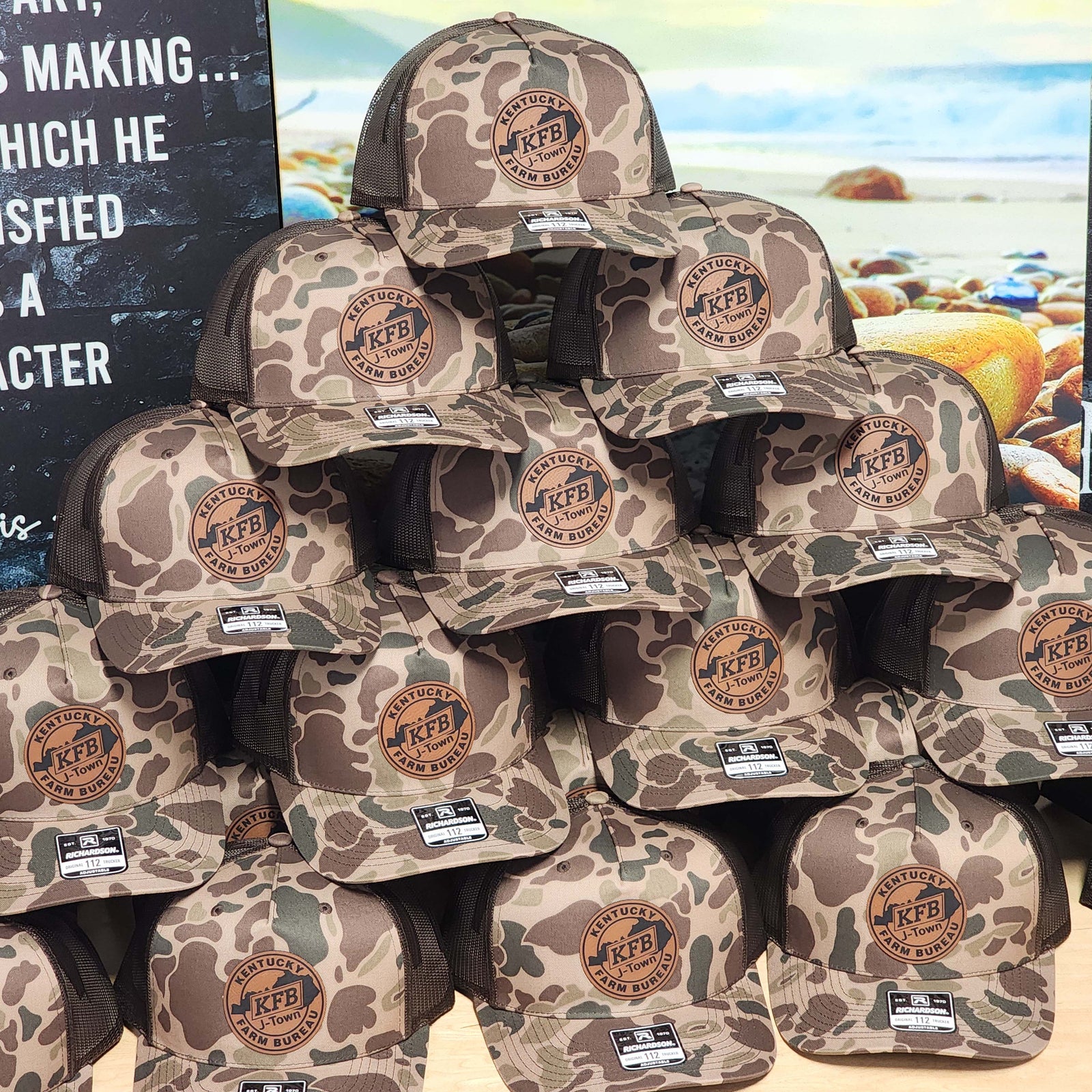 Bulk Camo Richardson 112 5 Panel Branded Leather Patch Trucker Hats