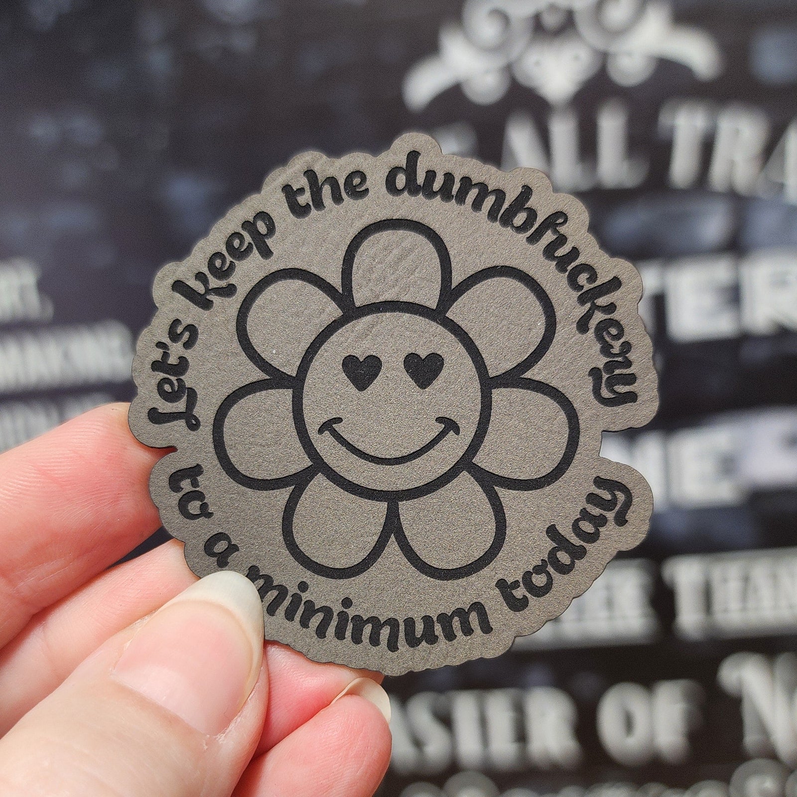 Keep It to a Minimum Flower (Saddle Tan) Engraved Leatherette Hat Patch - MR01