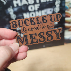 Buckle Up Engraved Leatherette Hat Patch - MR01