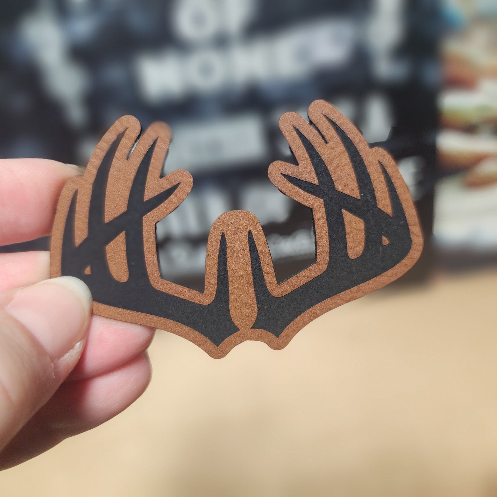 Antler Design Engraved Leatherette Hat Patch - MR01