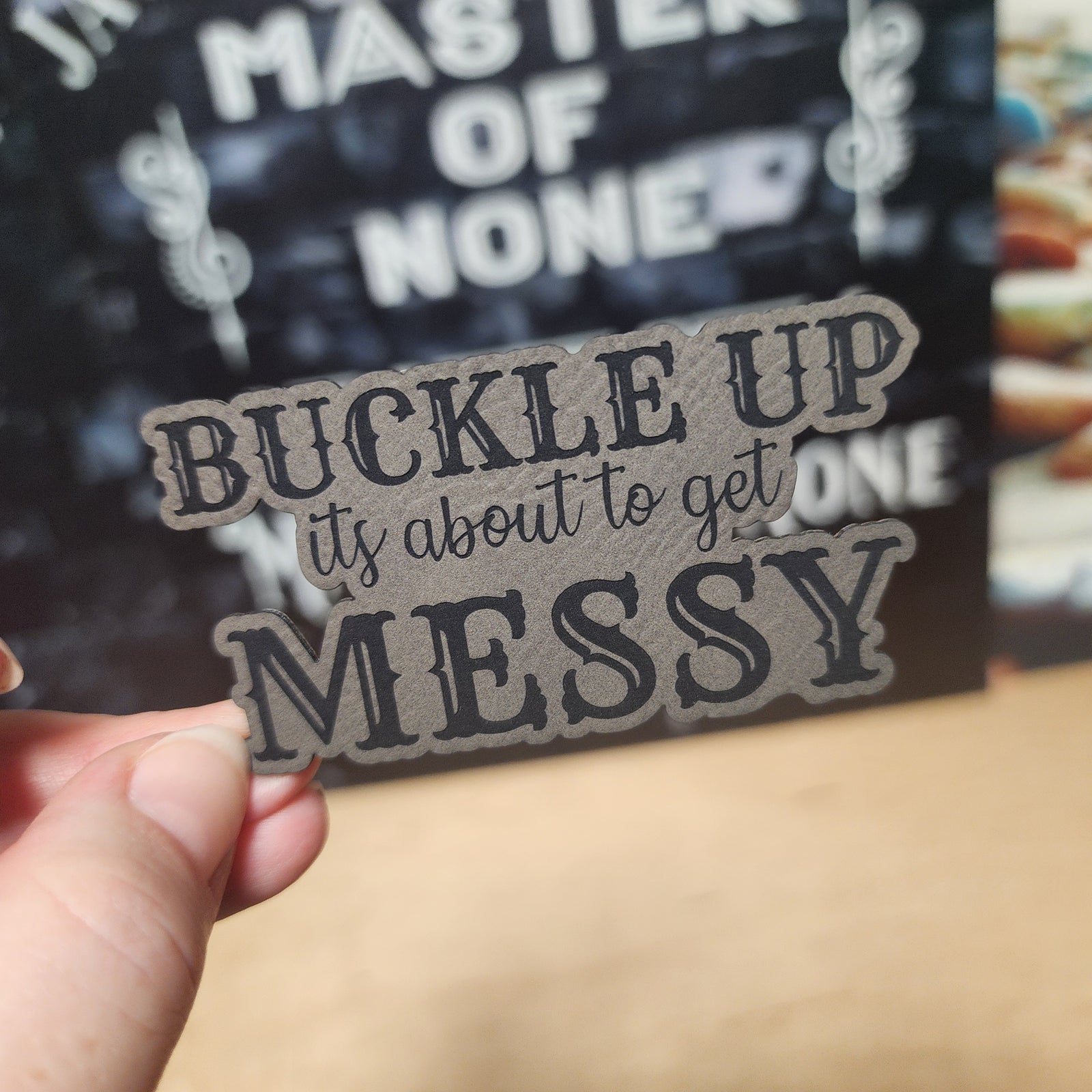 Buckle Up Engraved Leatherette Hat Patch - MR01