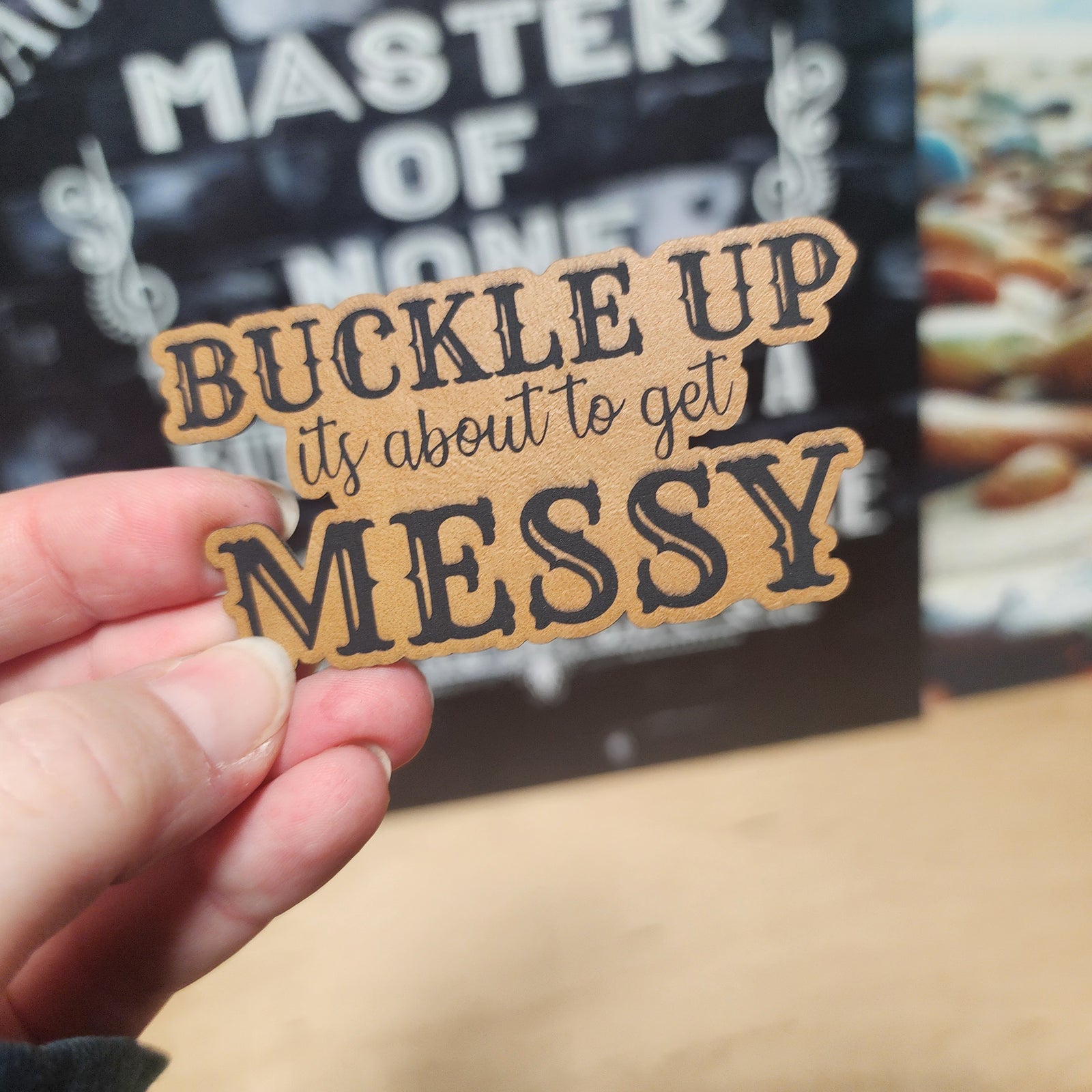 Buckle Up Engraved Leatherette Hat Patch - MR01