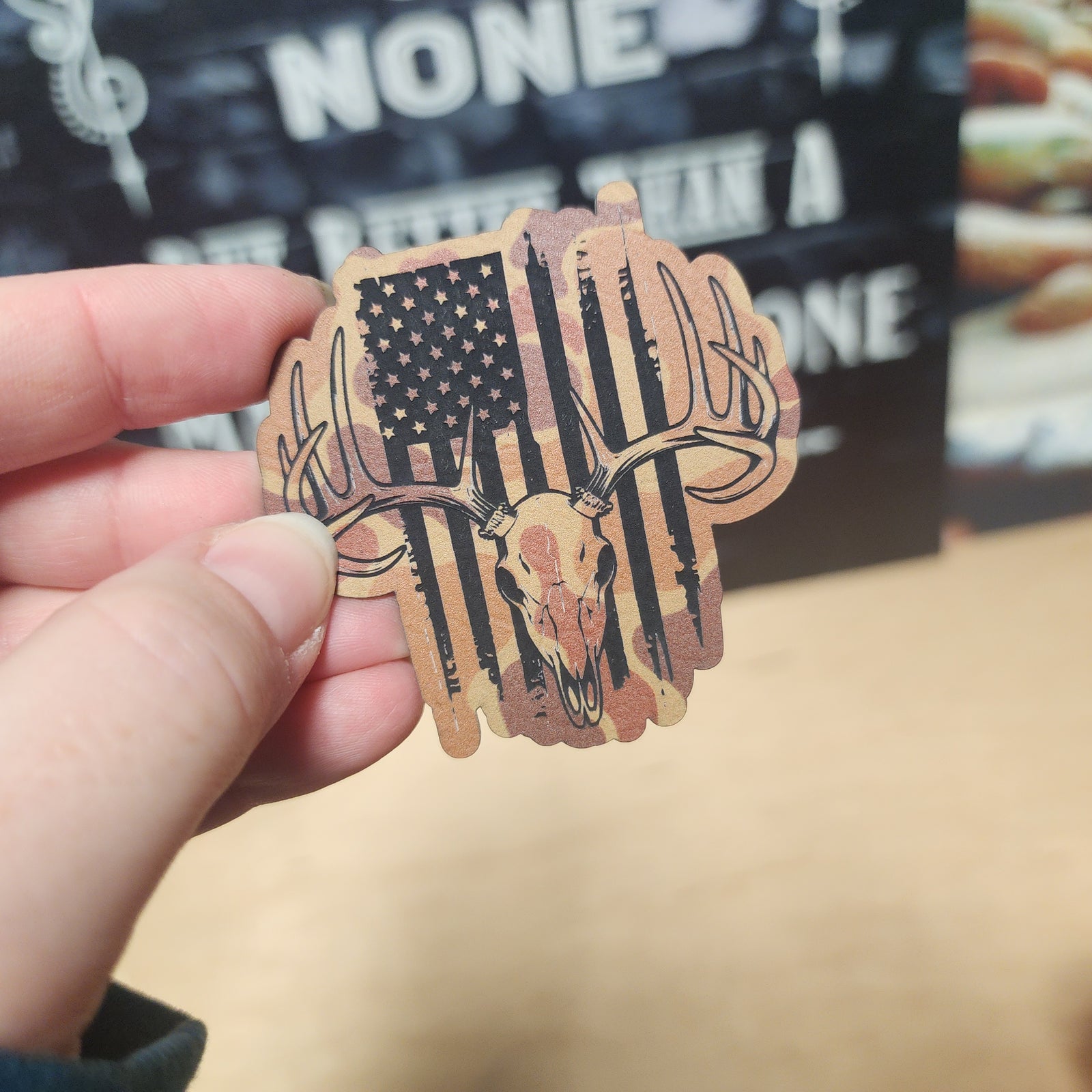 Patriotic Deer Skull (Drake Camo) Engraved Leatherette Hat Patch - MR01