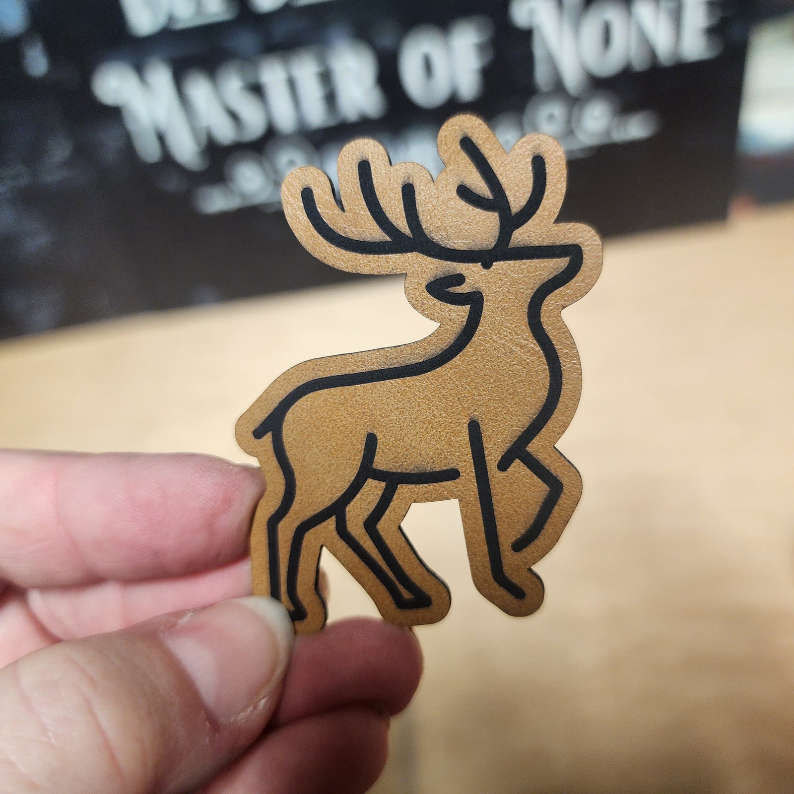 Stag Deer Outline (Saddle Tan) Engraved Leatherette Hat Patch - MR01