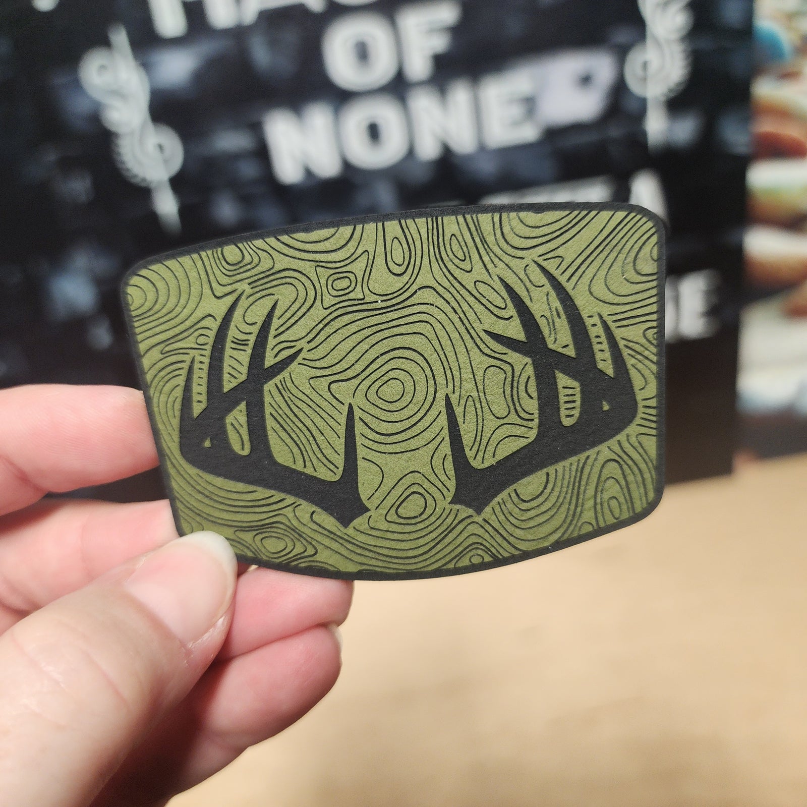 Nature's Terrain with Antlers Engraved Leatherette Hat Patch - MR01