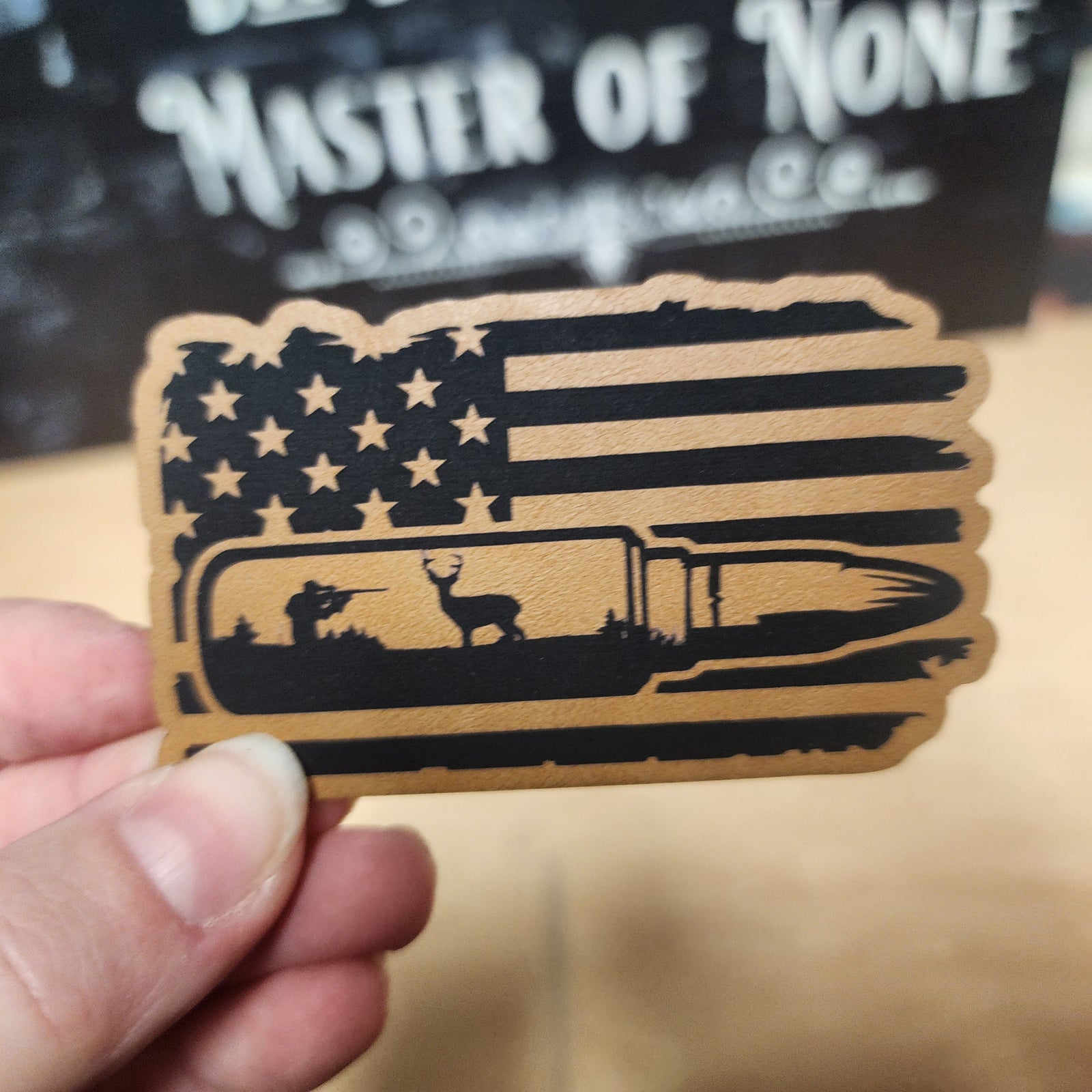 American Pride in Hunting (Saddle Tan) Engraved Leatherette Hat Patch - MR01