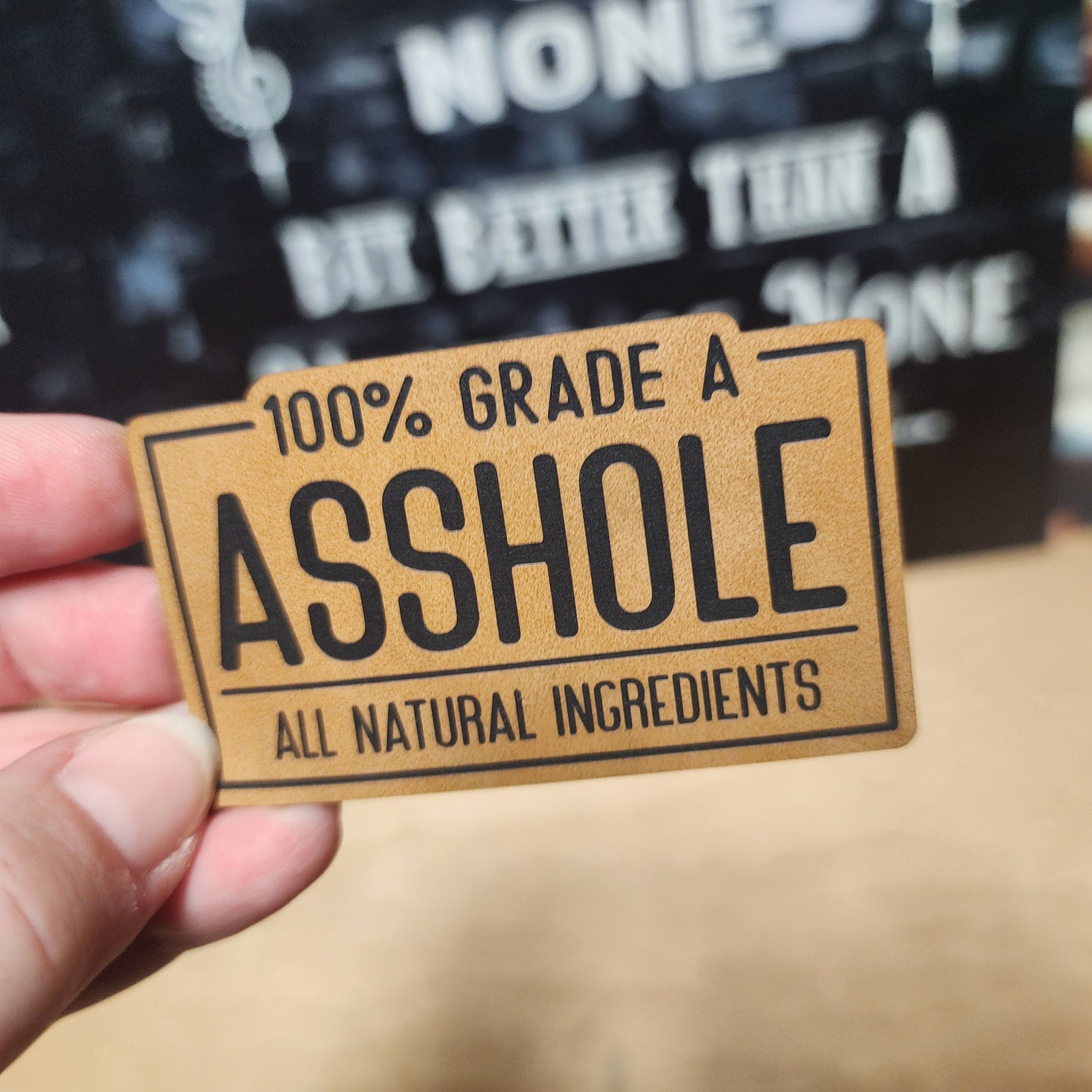 Asshole Certification Engraved Leatherette Hat Patch - MR01