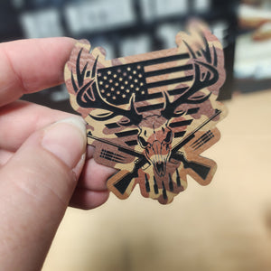 Patriotic Hunter's Skull (Choose Your Color) Engraved Leatherette Hat Patch - MR01