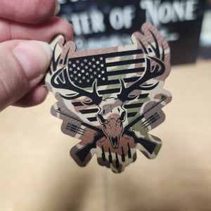 Patriotic Hunter's Skull (Choose Your Color) Engraved Leatherette Hat Patch - MR01