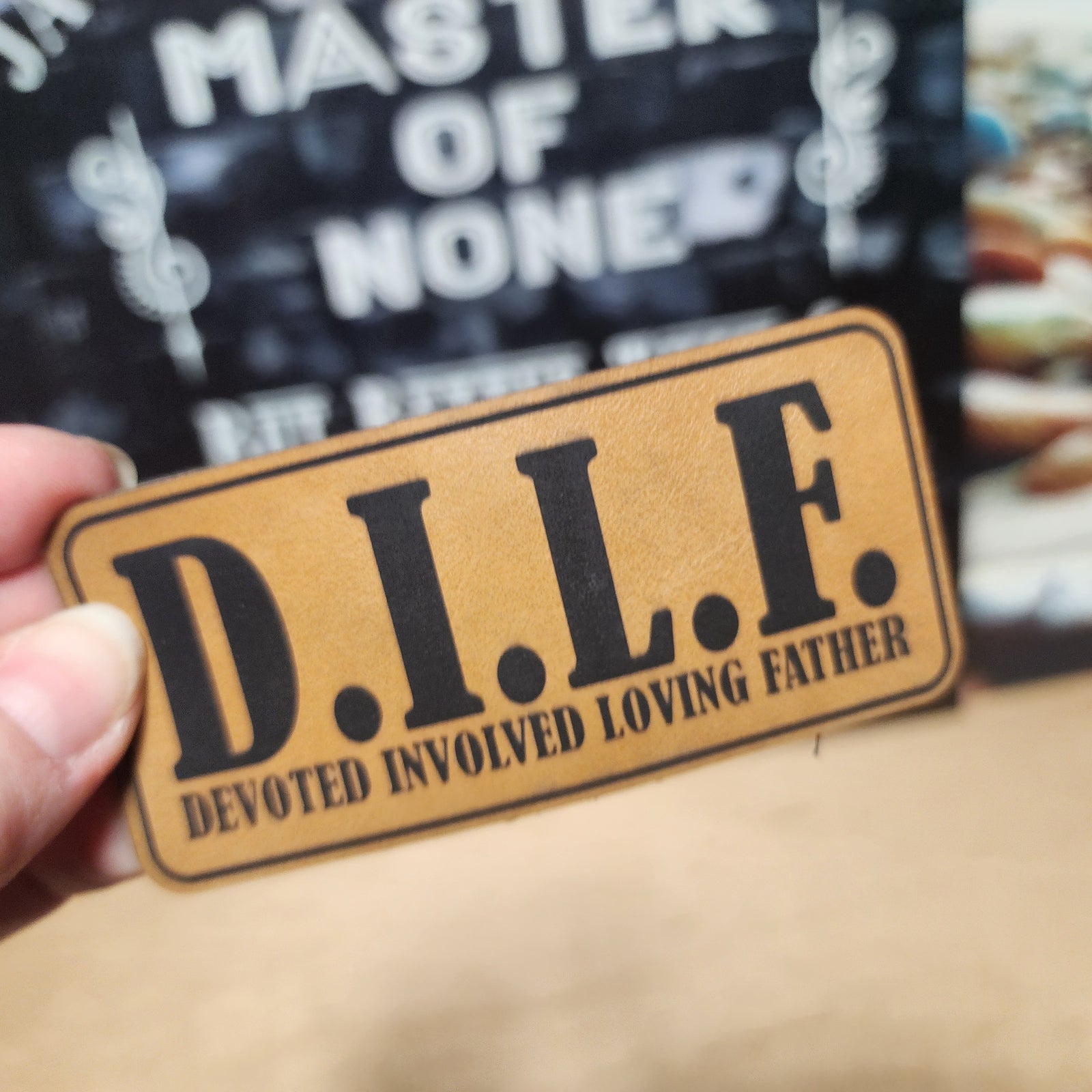 Devoted Involved Loving Father Engraved Leatherette Hat Patch - MR01