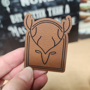 Stylized Deer Head Design Engraved Leatherette Hat Patch - MR01
