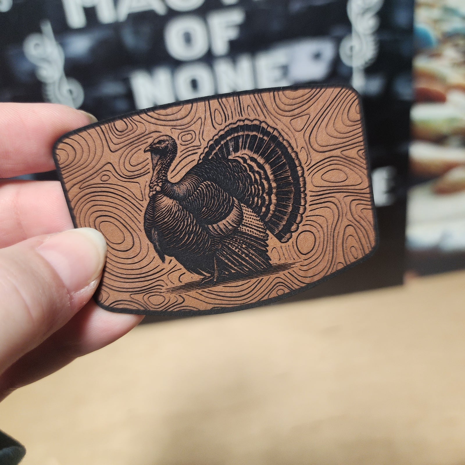 Turkey Design Engraved Leatherette Hat Patch - MR01