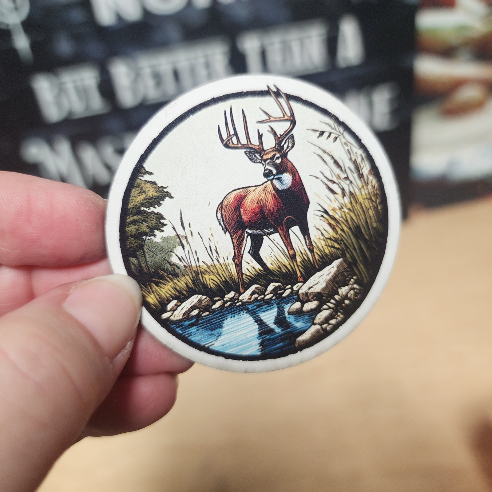 Majestic deer leatherette hat patch, perfect for outdoor enthusiasts and wildlife lovers looking for stylish accessories.