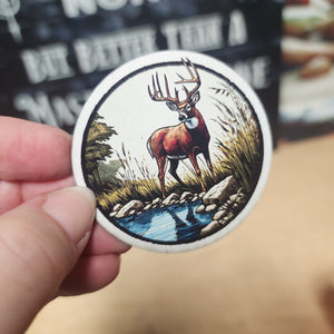 Deer by the Stream UV Printed Leatherette Hat Patch - MR01