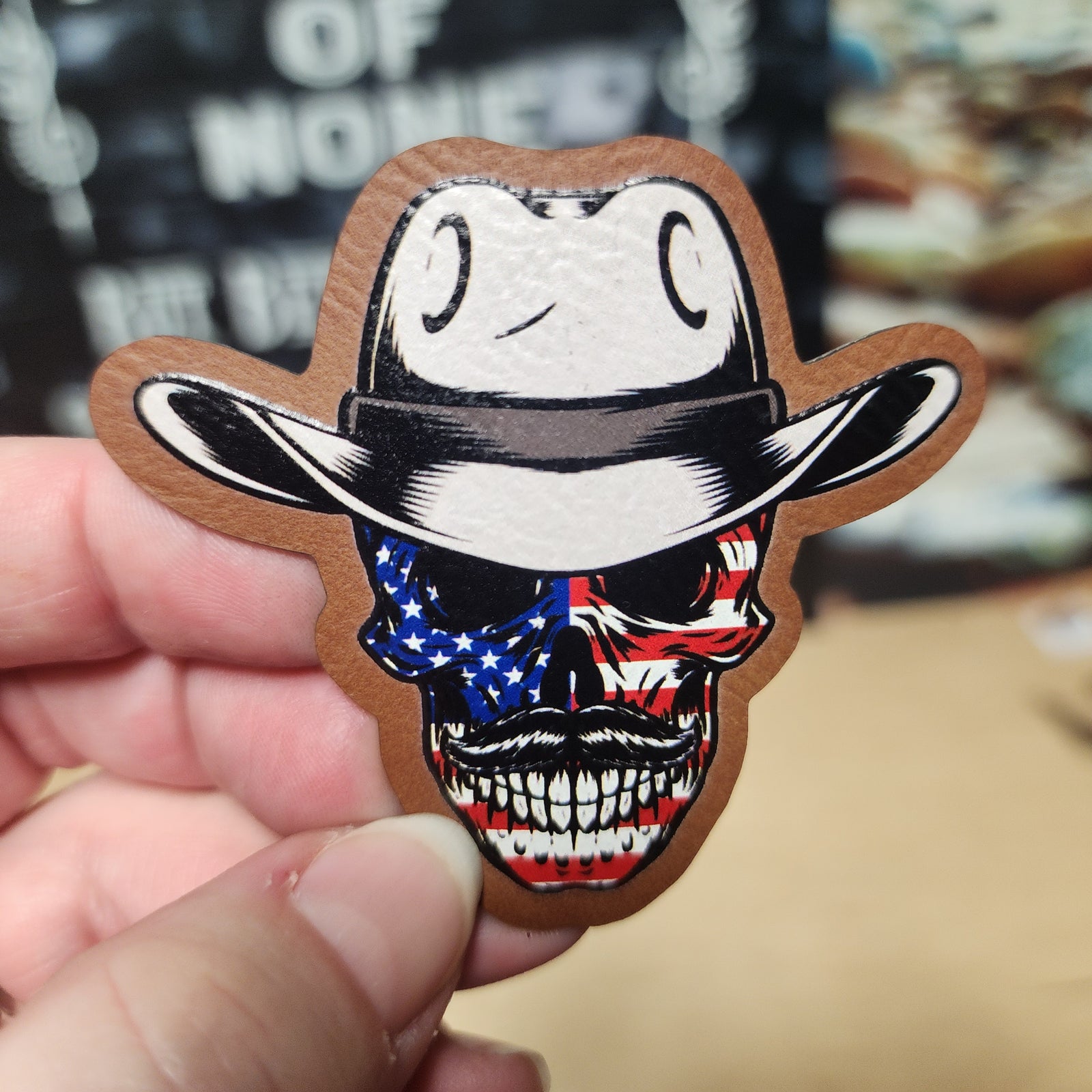 Patriotic Skull UV Printed Leatherette Hat Patch - MR01