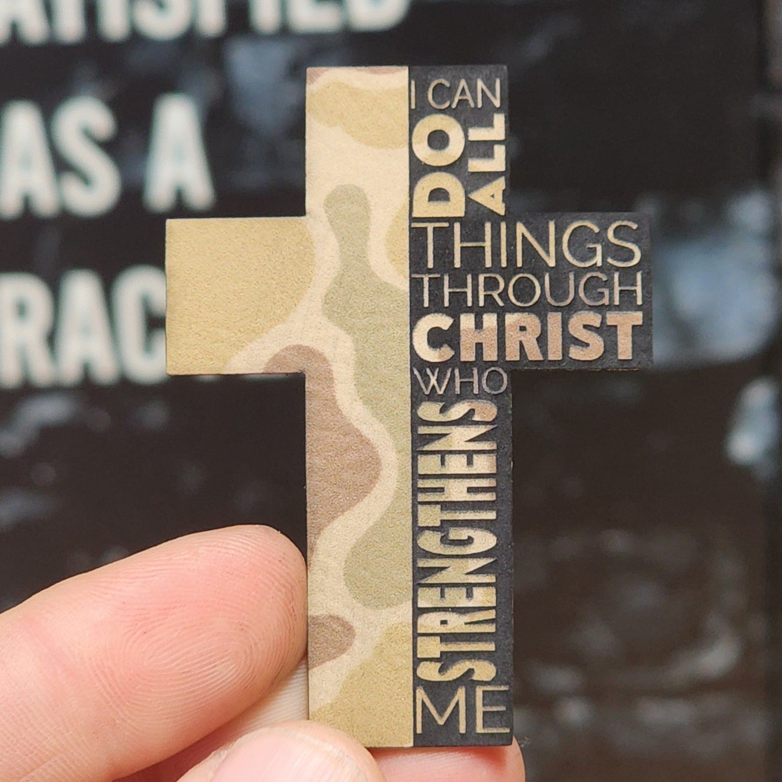 All Things in Christ Cross Engraved Leatherette Hat Patch - MR01