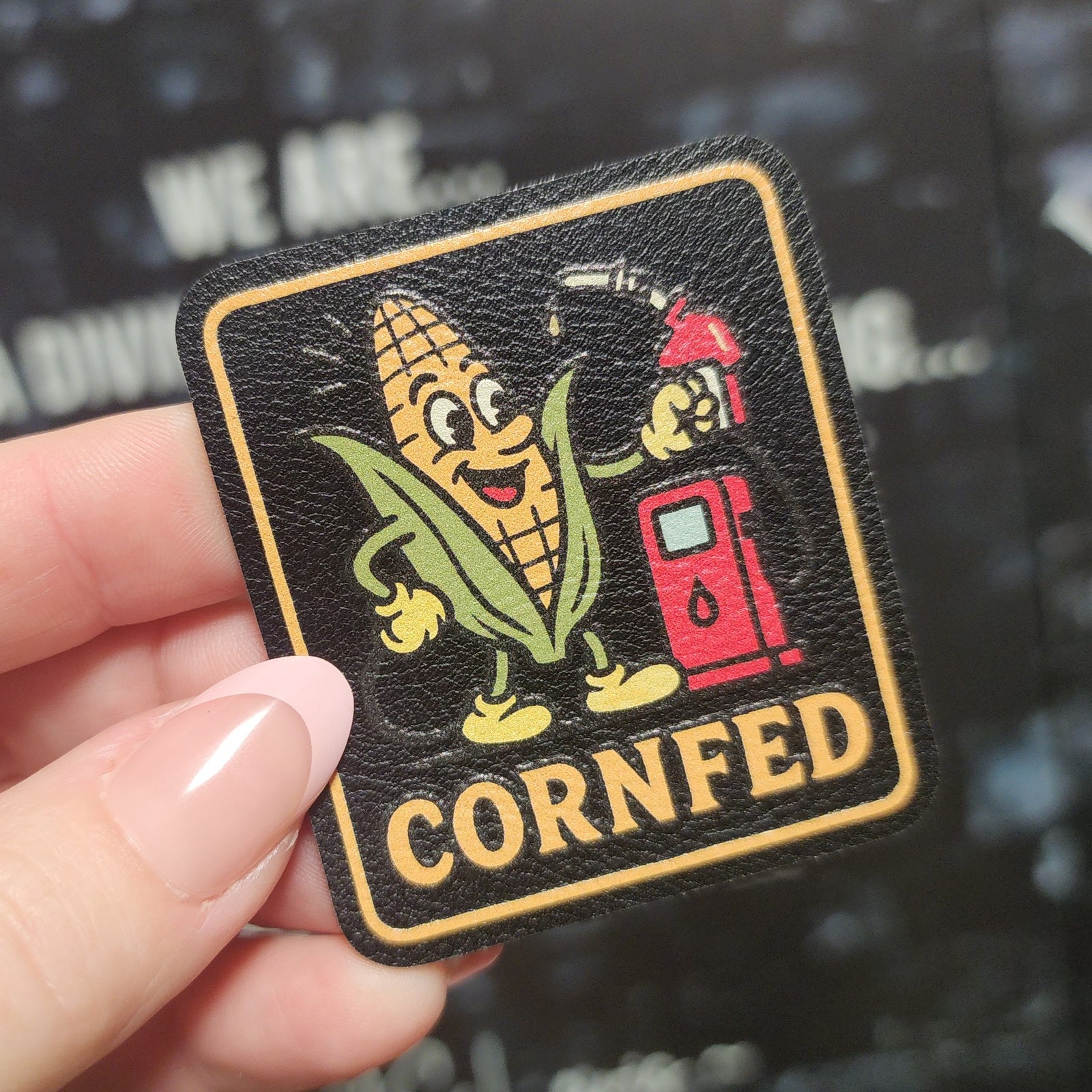 Corn Fed Gas Station UV Printed Leatherette Hat Patch - MR01