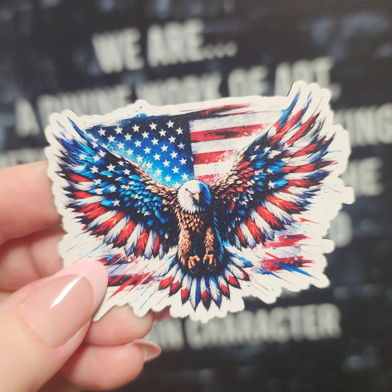 Patriotic Eagle and Flag UV Printed Leatherette Hat Patch - MR01
