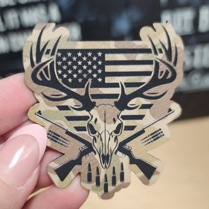 Patriotic Hunter's Skull (Choose Your Color) Engraved Leatherette Hat Patch - MR01