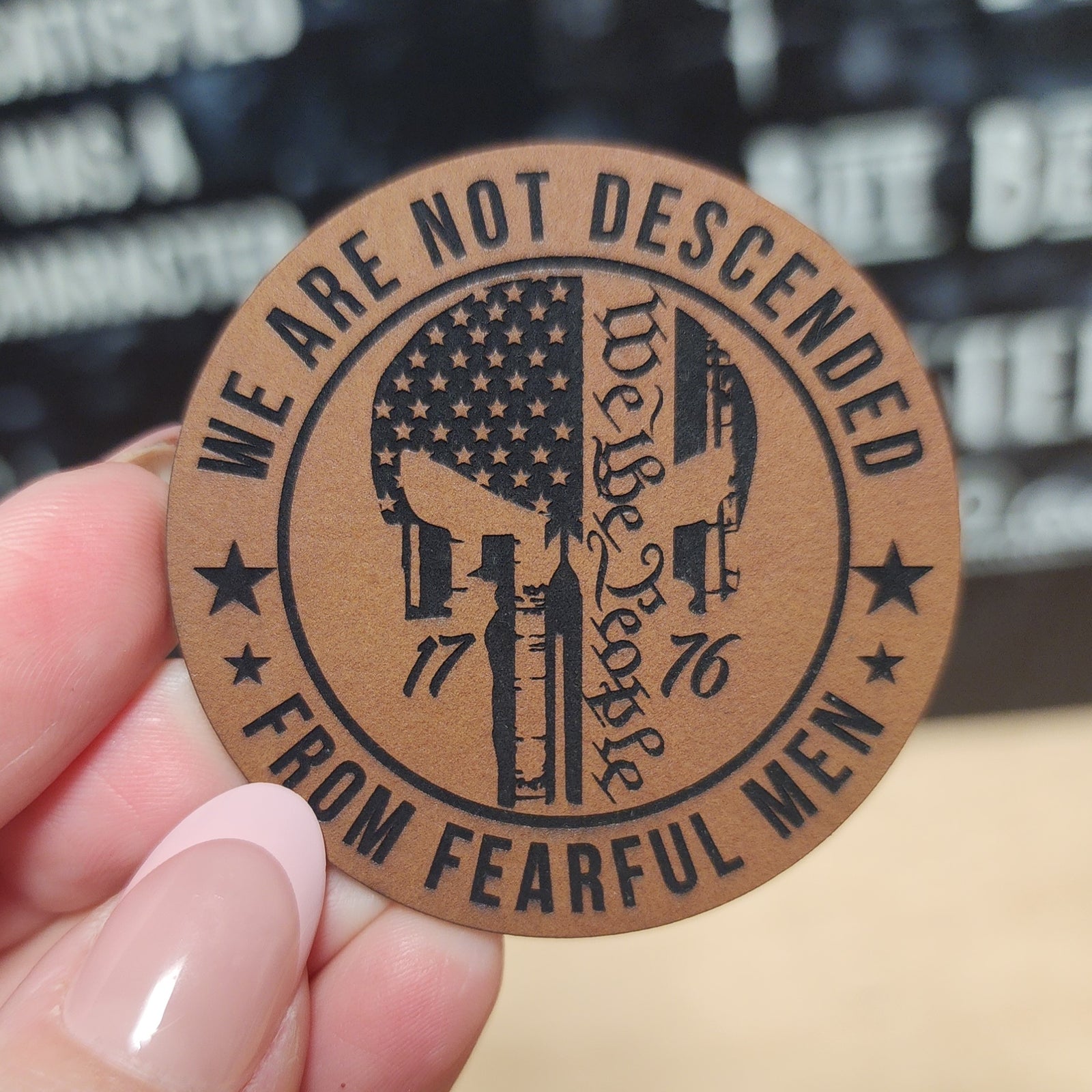 Descended from Fearful Men Engraved Leatherette Hat Patch - MR01
