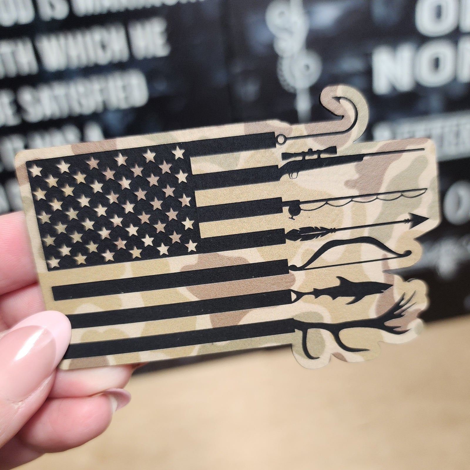 Patriotic Hunter's Pride Flag Engraved Leatherette Hat Patch - MR01