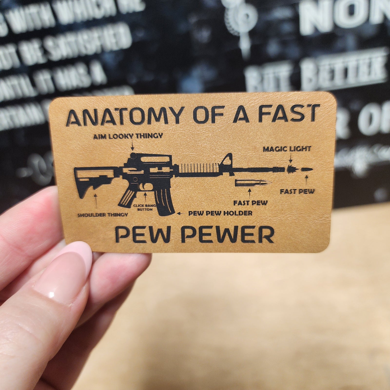 Gun Anatomy Pew Pew Engraved Leatherette Hat Patch - MR01