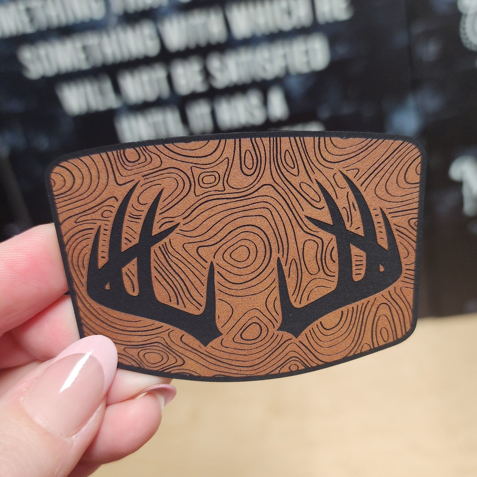 Nature's Terrain with Antlers Engraved Leatherette Hat Patch - MR01