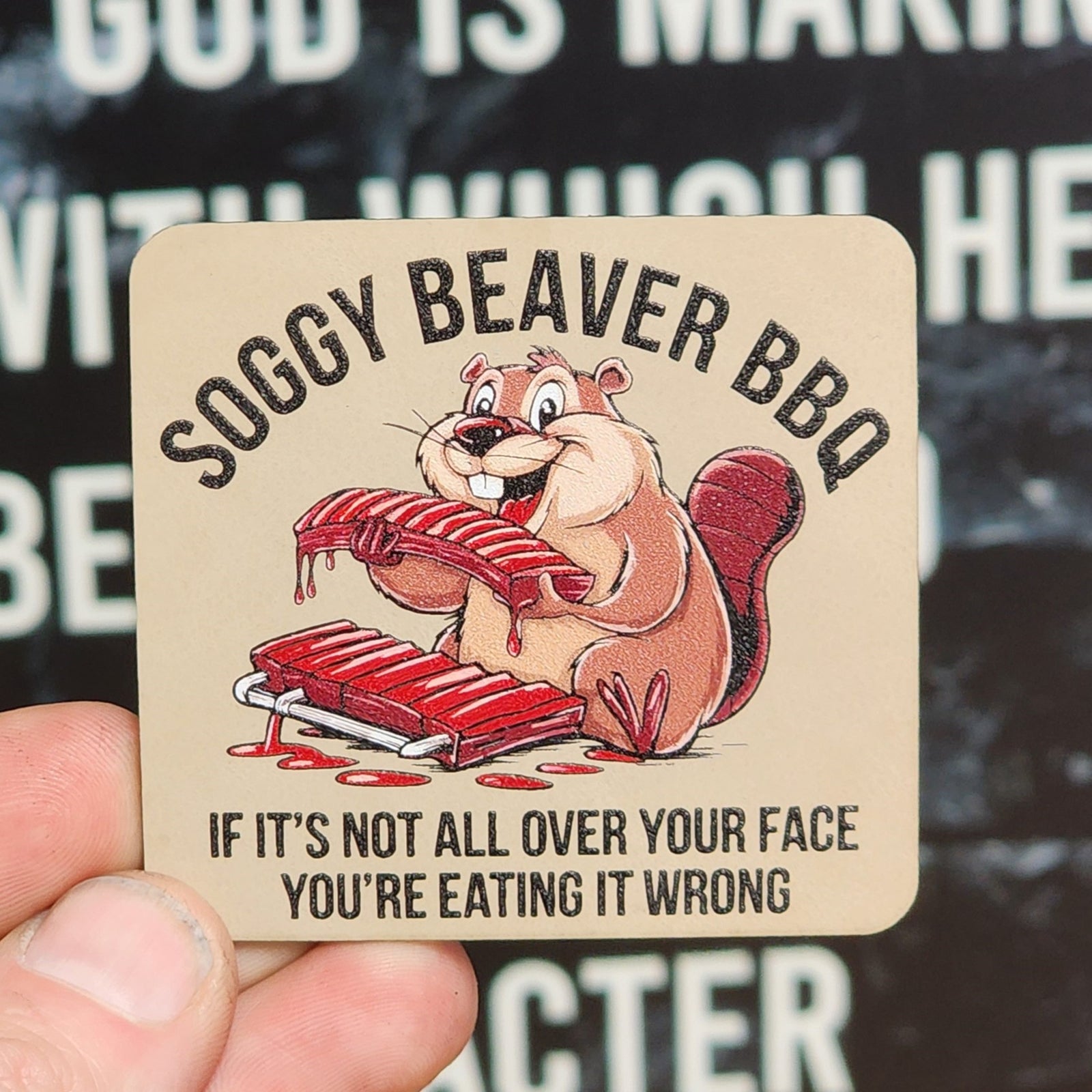 Cheeky BBQ Fun with a Beaver UV Printed Leatherette Hat Patch - MR01