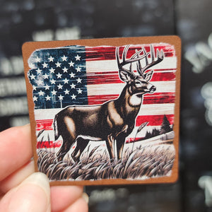 Deer American Flag UV Printed Leatherette Hat Patch - MR01