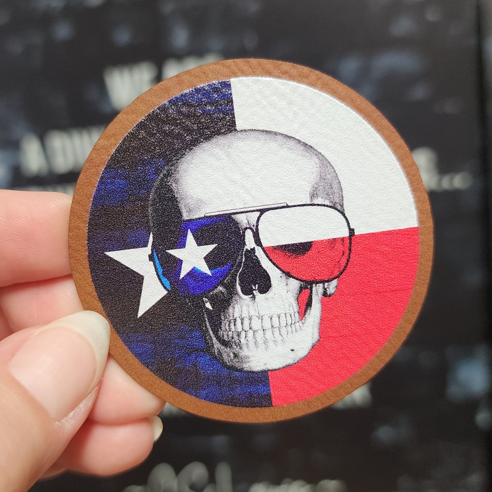 Texas Skull UV Printed Leatherette Hat Patch - MR01