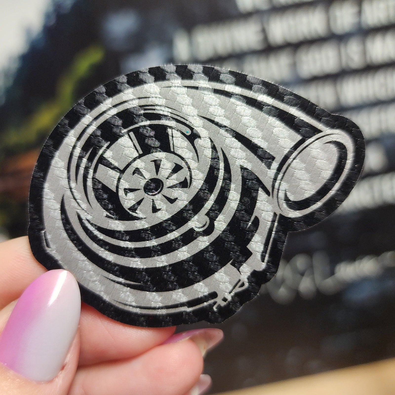 Turbocharger Power Boost Carbon Fiber Engraved Leatherette Hat Patch - MR01