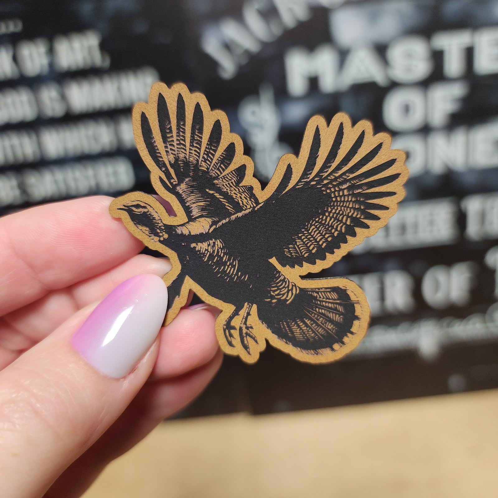 Eagle leatherette hat patch, detailed bird design for outdoor enthusiasts and craft lovers.