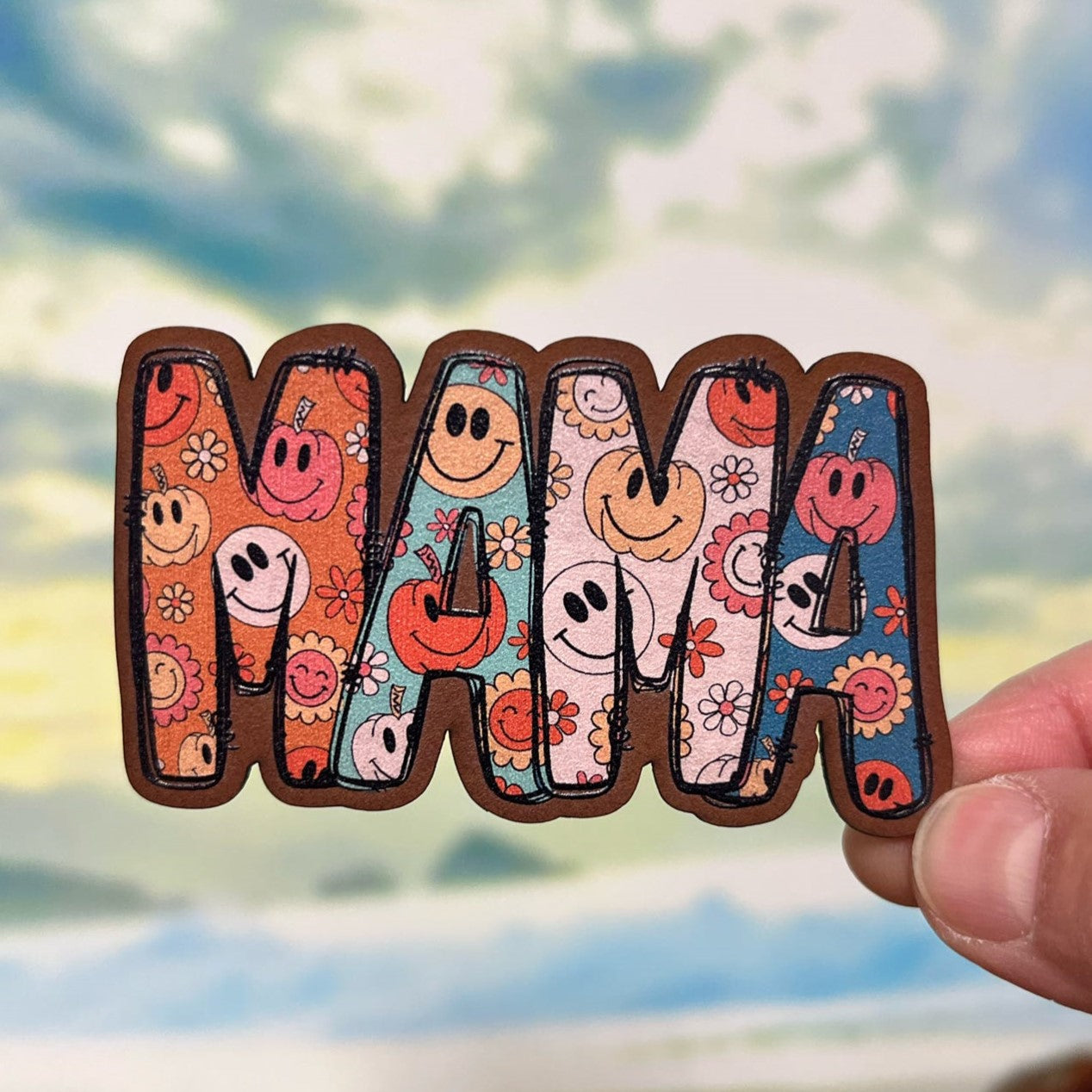 Colorful Mama Smiley UV Printed Leatherette Hat Patch - MR01