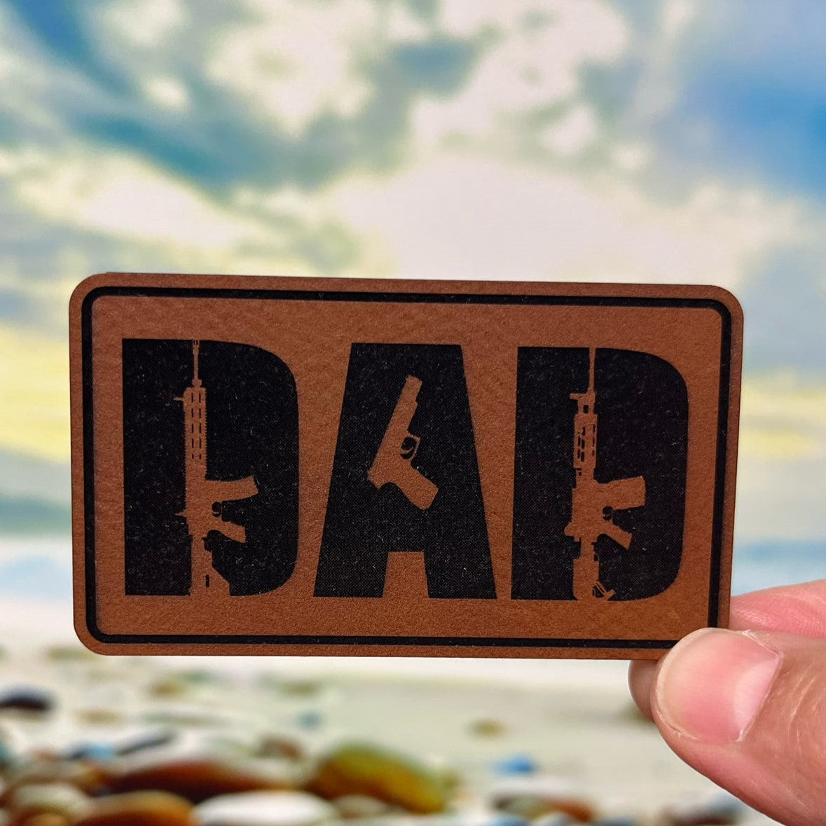 Dad Gun Engraved Leatherette Hat Patch - MR01