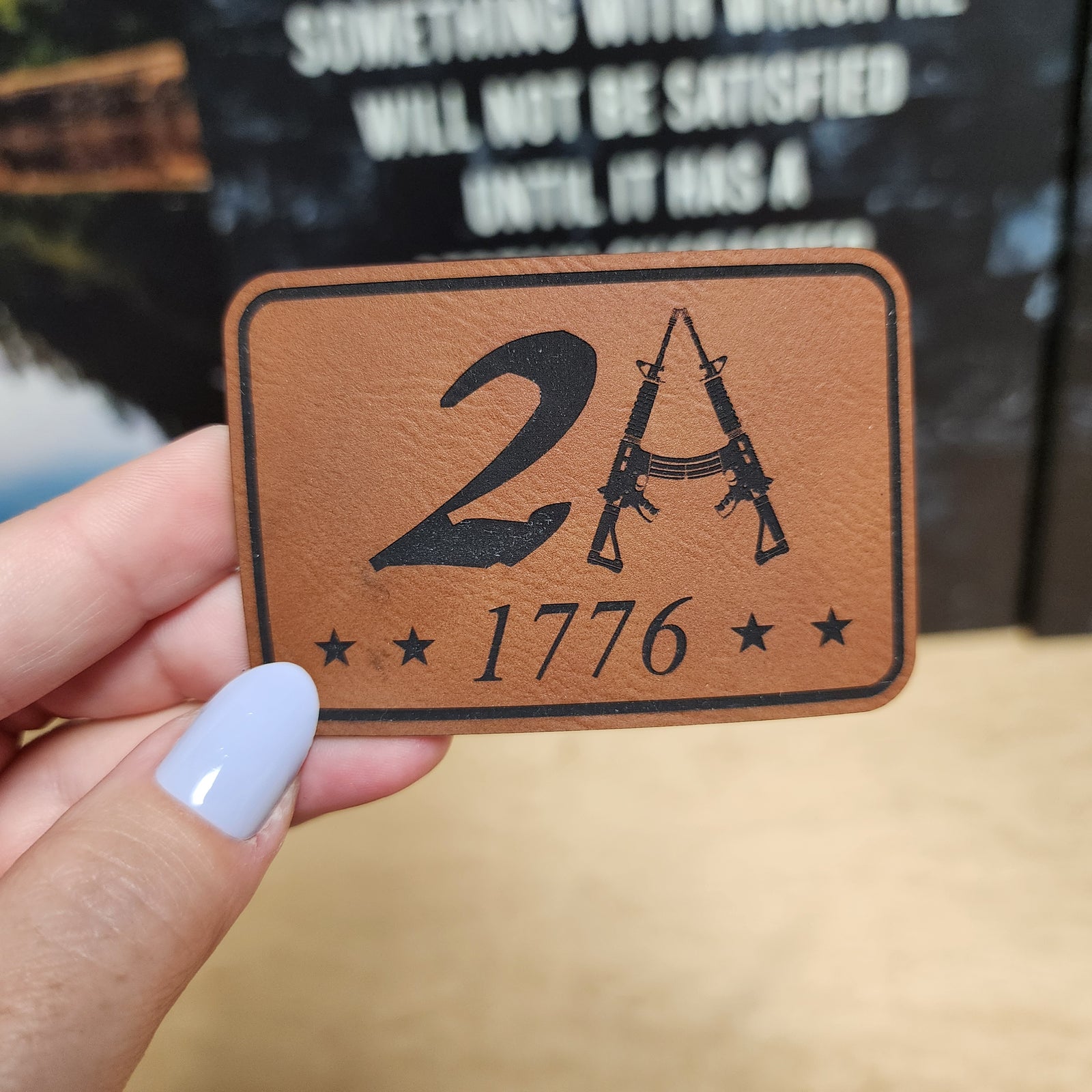 Second Amendment Engraved Leatherette Hat Patch - MR01