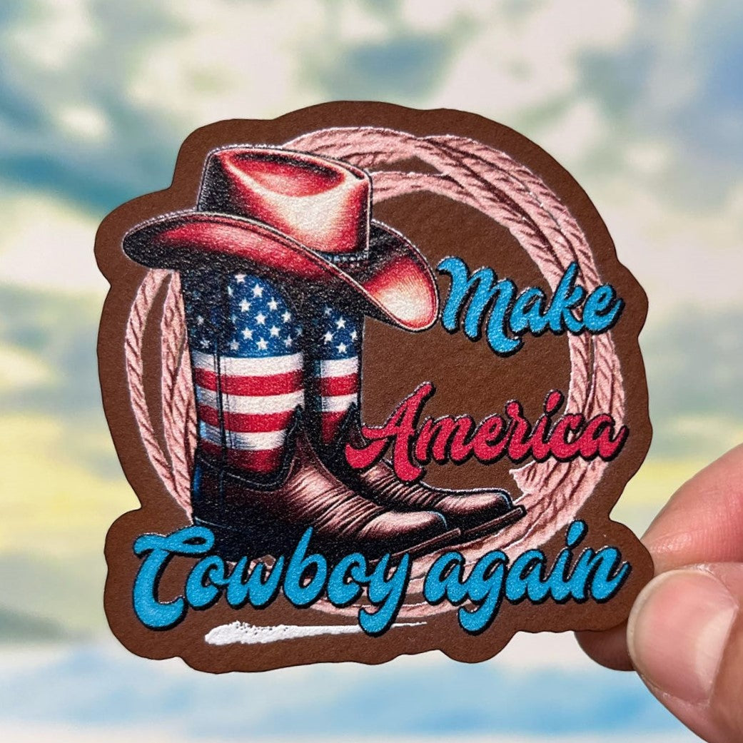 Make America Cowboy Again UV Printed Leatherette Hat Patch - MR01